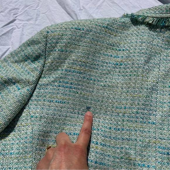 Green Tweed Blazer Jacket Size 16 Easter Spring Blue Old Money - Picture 9 of 9